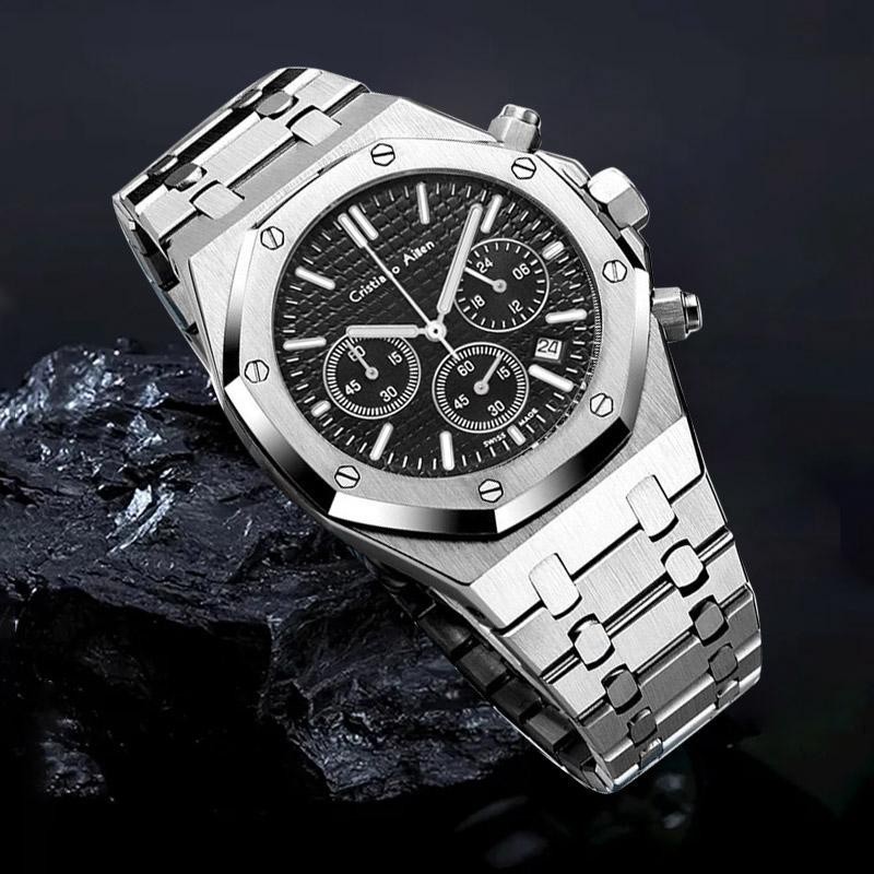 Buy 1 Get 1   Cristiano Aillen Jam Tangan Pria 0833 Rantai Stainless Steel Kaca Sapphire Chronograph