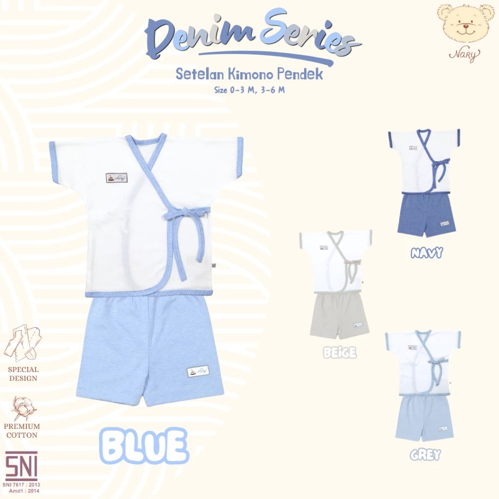 NARY KIMONO PUTIH DENIM MODEL KIMONO / SETELAN BAJU BAYI DAN ANAK