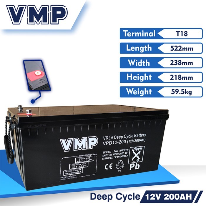 Baterai Vmp Vrla Deep Cycle 200 Ah 12V / Aki Vmp Vrla Deep Cycle 200 Ah 12V