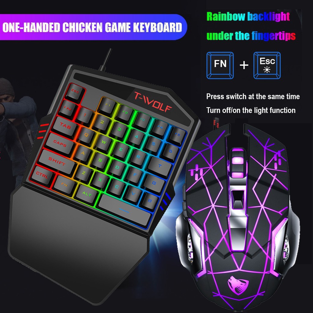 Keyboard Hp Android Game Hp Single Hand Gaming RGB Keyboard Dan Mouse  PUBG Keyboard Gaming + Mouse 