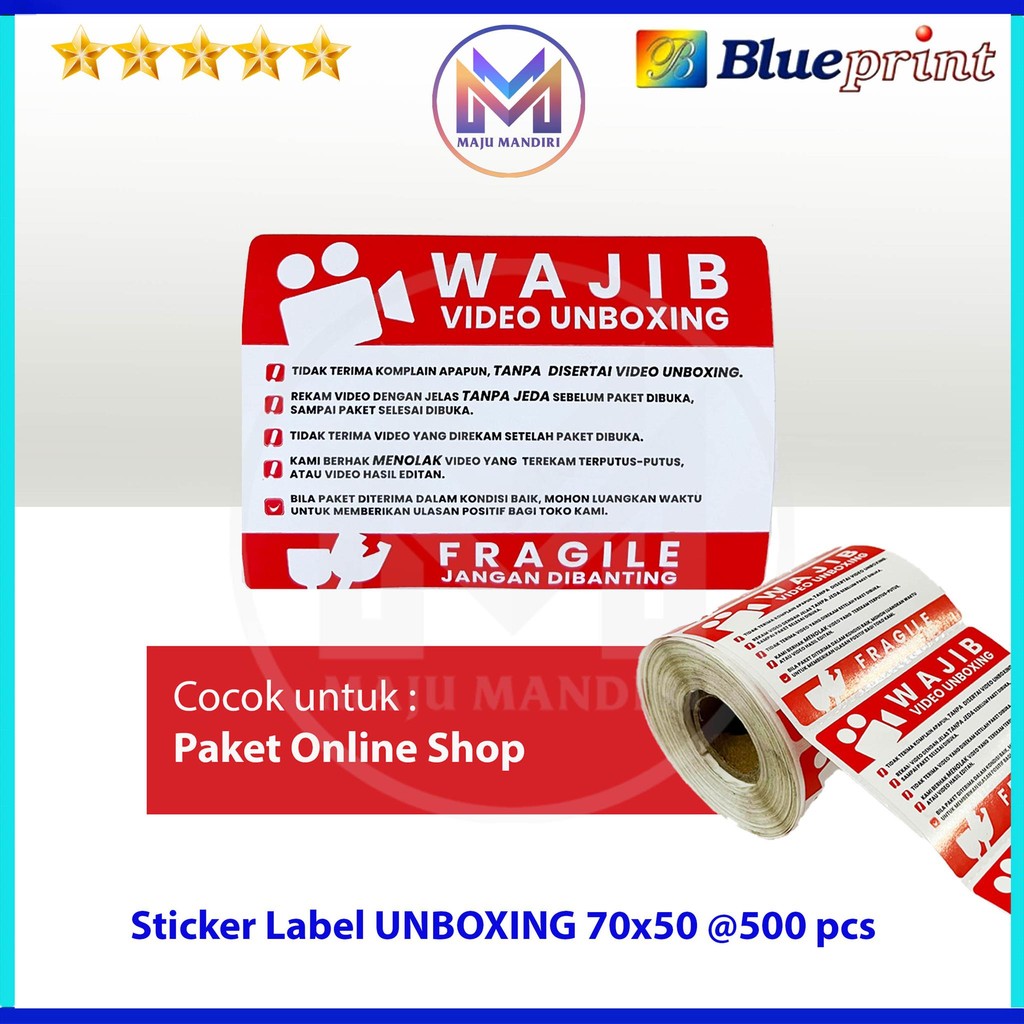 

Label Stiker Unboxing Blueprin 70mm X 50mm Isi 500 Tempelan