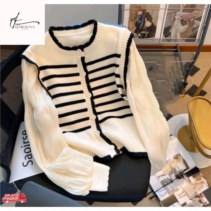 Baju Korea / DEALOVA KNITWEAR CARDIGAN RAJUT WANITA LENGAN BALON