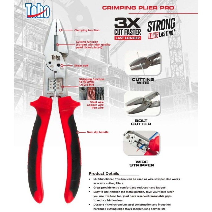 Toho Tang Kombinasi Crimping Pliers PRO 8 Inch | Tang Multifunction