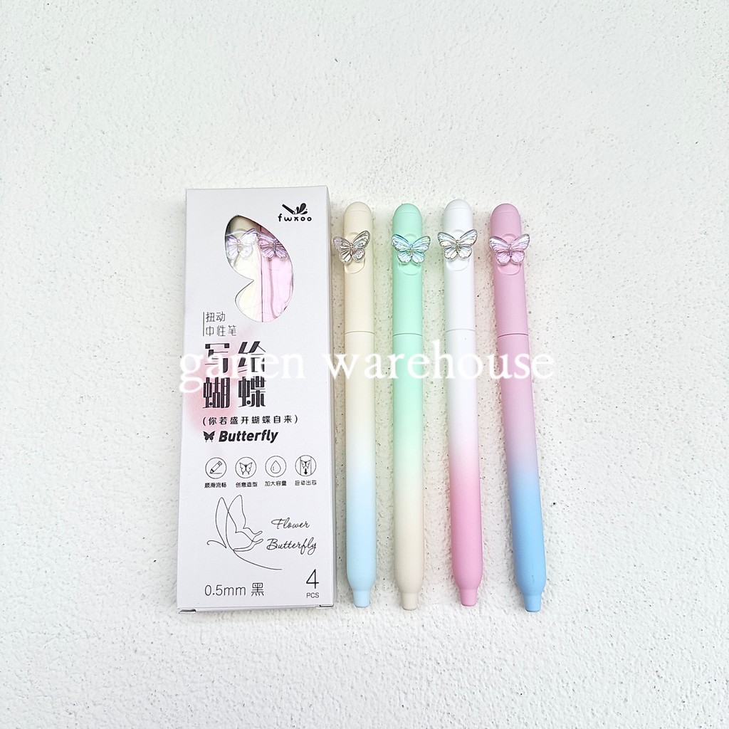 

[GW] 4 Pcs Pena Putar Tinta Hitam Pulpen Cair Butterfly