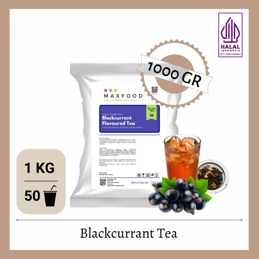 

Ready MAXFOOD - Blackcurrant Tea/ Teh Blackcurrant/ Bubuk Teh Rasa Blackcurrant 1Kg