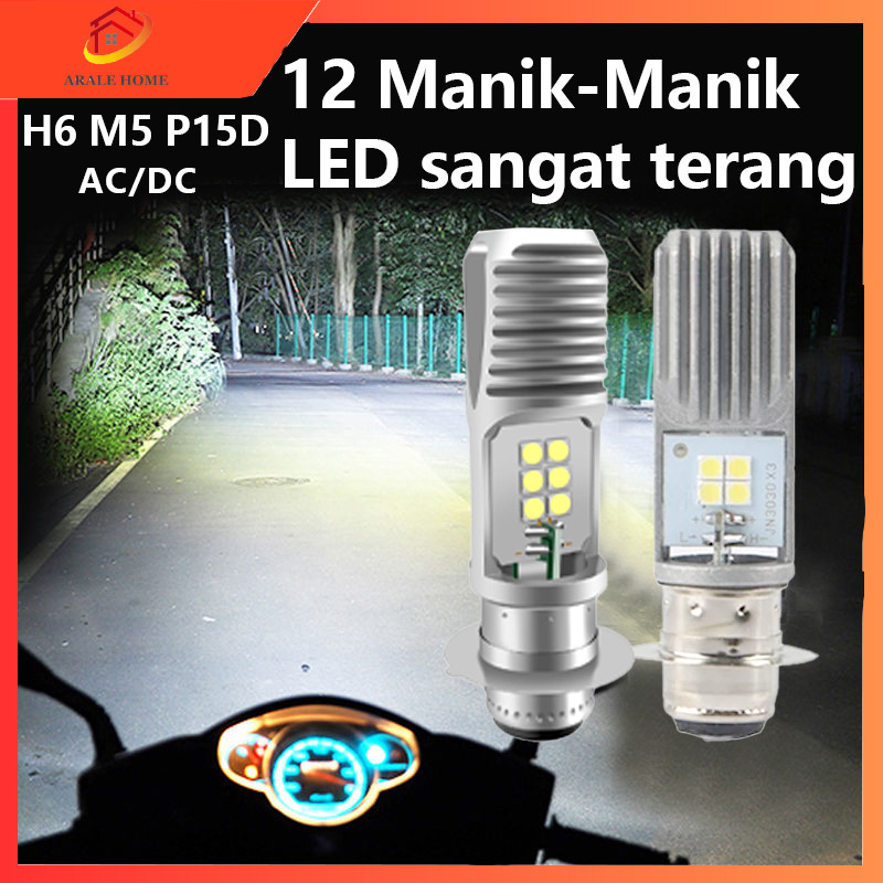 Arale Home | Lampu Led Motor Super Terang H6 M5 P15D Bohlam Lampu Depan Sepeda Motor LED Canbus 12V 