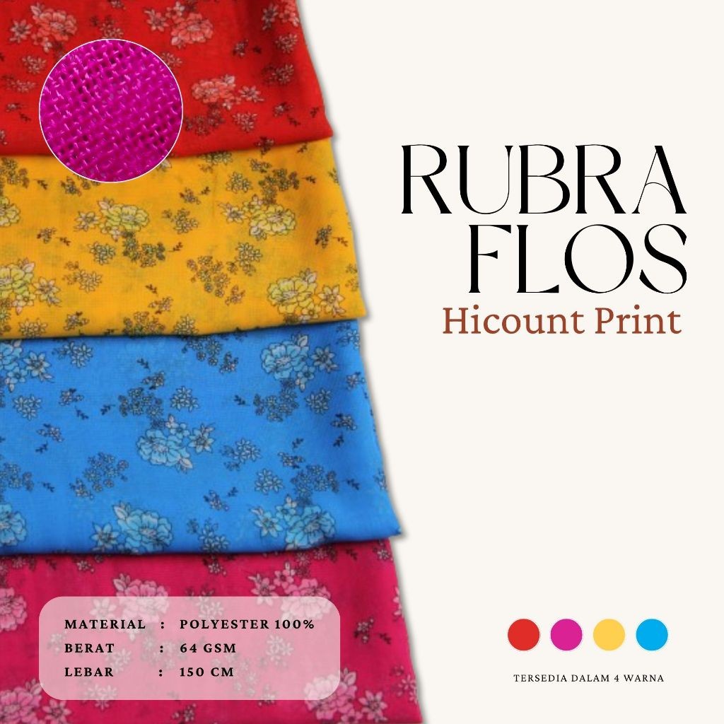 RUBRA FLOS KAIN POLYESTER BERMOTIF UNTUK GAUN ROK KERUDUNG