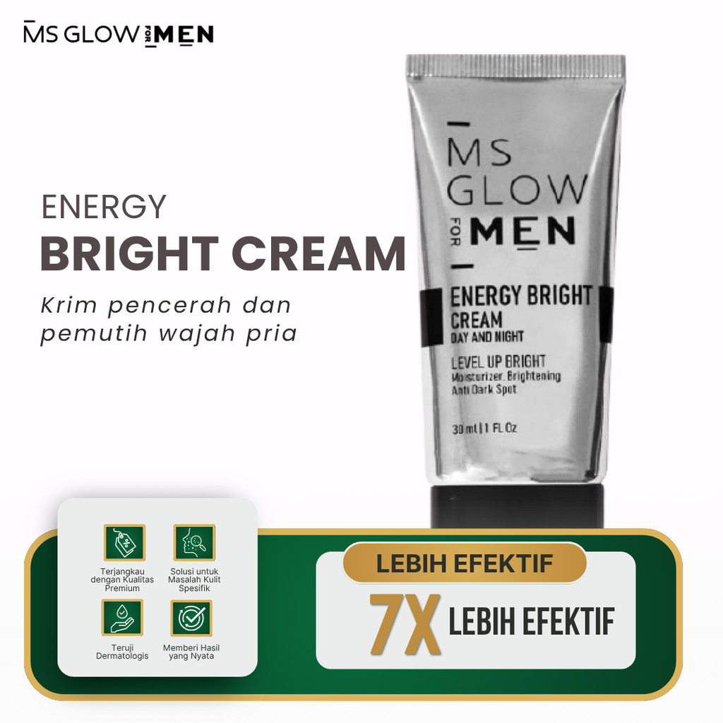 MS Glow Men Energy Bright Cream Wajah Glowing Pria Krim Pemutih Wajah Cowok Glowing Ms Glow For Men 