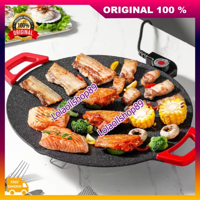 Electric Grill Pan Wajan Listrik Konduksi Electric Grill Pan Plate Wajan Panggangan BBQ Elektrik Lis