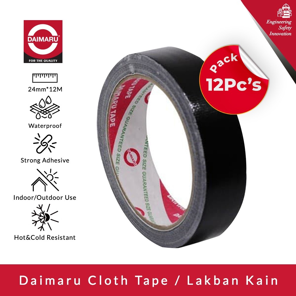 

Daimaru Cloth Tape Lakban Kain Hitam 24mm x 12m / 1 Inch (12 Pcs) - Lakban Kain