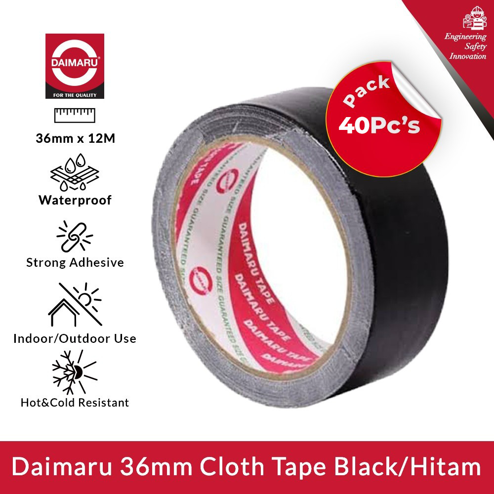 

Daimaru Cloth Tape Lakban Kain Hitam 36mm x 12m / 1.5 Inch - Lakban Kain x 40 Pcs