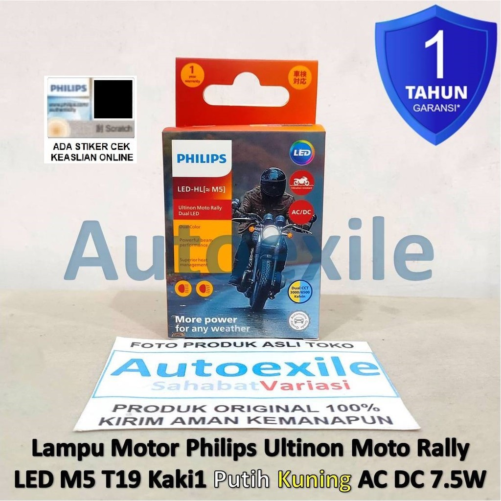 Philips Ultinon Moto Rally LED HL M5 T19 H6 Kaki1 Dual CCT 2 Warna 6500K Putih 3000K Kuning AC DC La