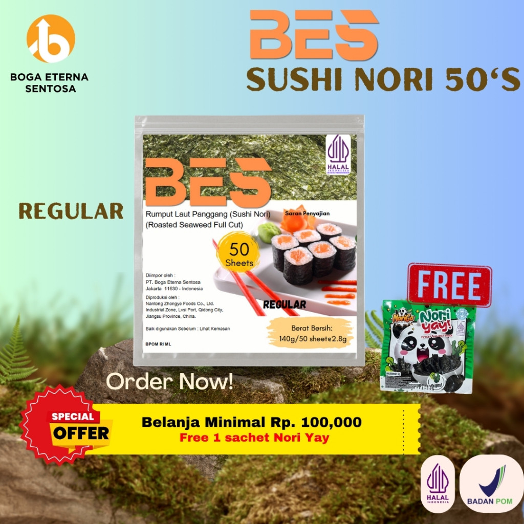 

New SUSHI NORI REGULAR "BES" ( Rumput Laut untuk Sushi / Gimbap ) (HALAL!) (PROMO!)Premium