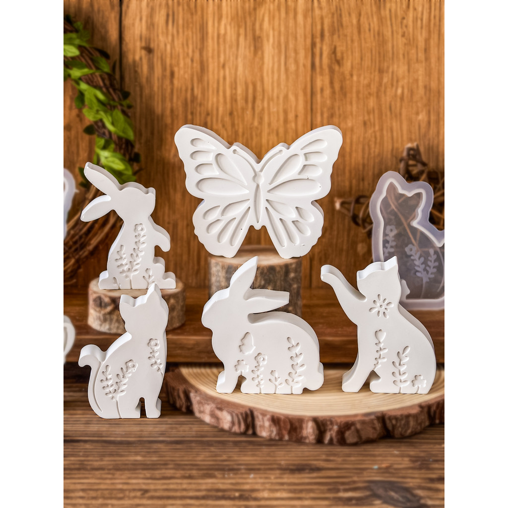 

3D Easter Rabbit Candle Silicone Mold DIY Cat Bunny Handmade Soap Mould Butterfly Flower Printed Resin Gypsum Molds Home Decor