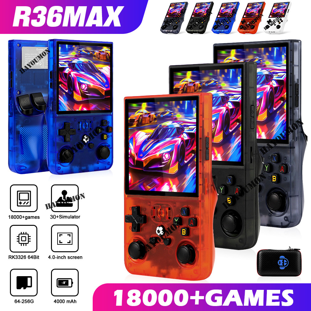 64G 128G R36MAX Retro Handheld Video Game Console 4.0" IPS HD Screen Linux System 18000+ Portable Po