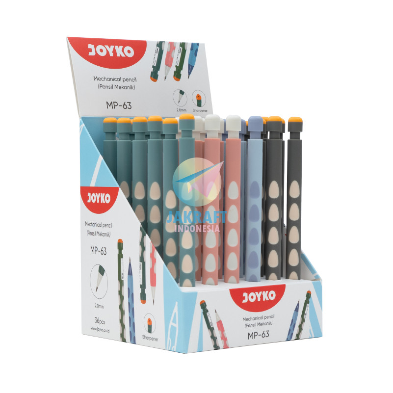

(36 Pcs) GROSIR Pensil Mekanik 2B Segitiga JOYKO MP-63 Groove Triangle 2.0 mm Retractable Mechanical Pencil | BOX