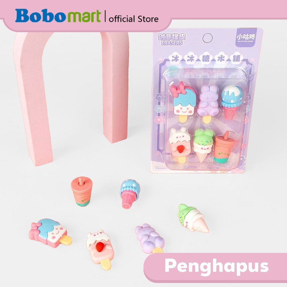 

BOBOMART Penghapus Eraser Karakter Fancy 1 Set Bisa Lepas Pasang XGD-8927 Ice Cream