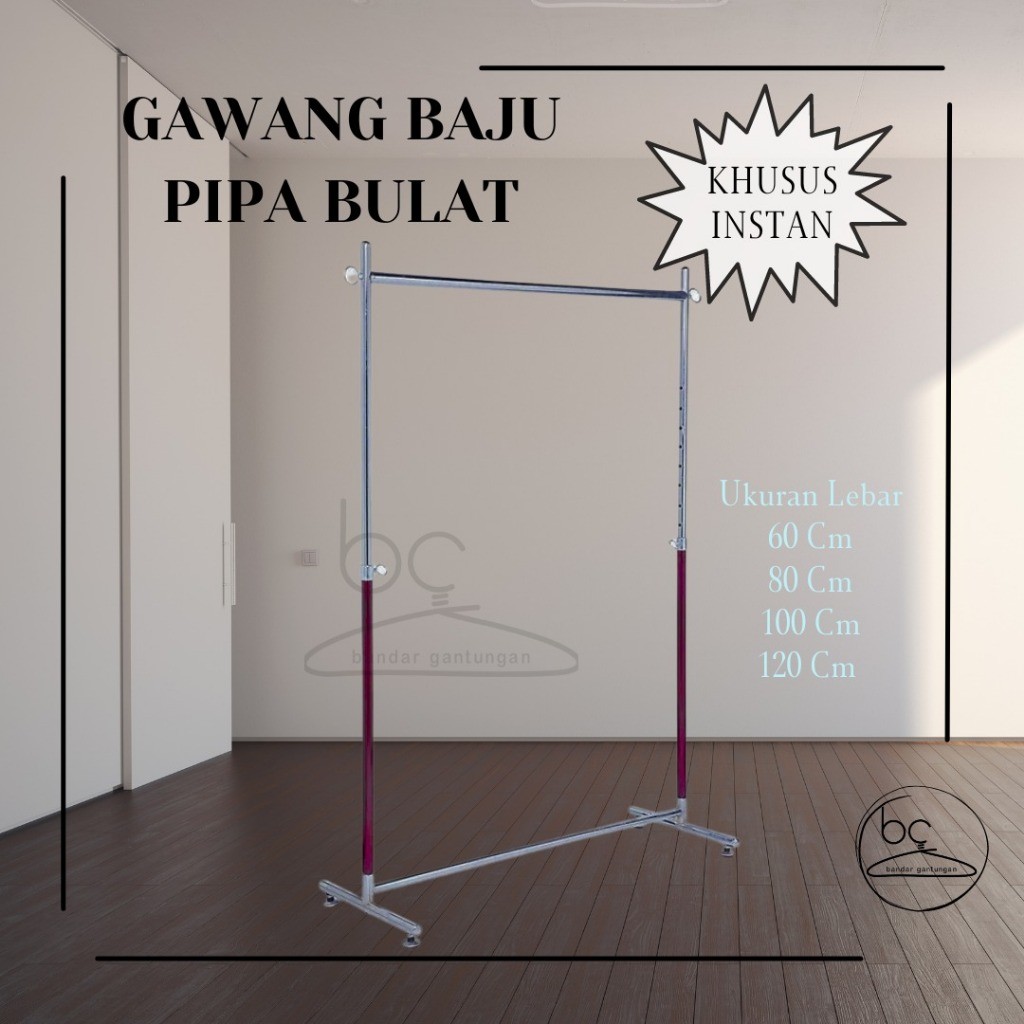 Gawang Baju Pipa Bulat/Gantungan Baju/Gawangan Baju Pipa Bulat Bahan Besi/Kaitan baju/Rak Baju(bh)