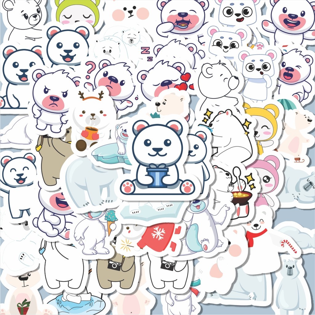 

100PCS Lucu Sticker Hewan Beruang Kutub Lucu Anti Air Stikers Berperekat Waterproof Sticker Decal Buat Motor Helm Buku Journal Koper Casing HP Laptop Botol Minum