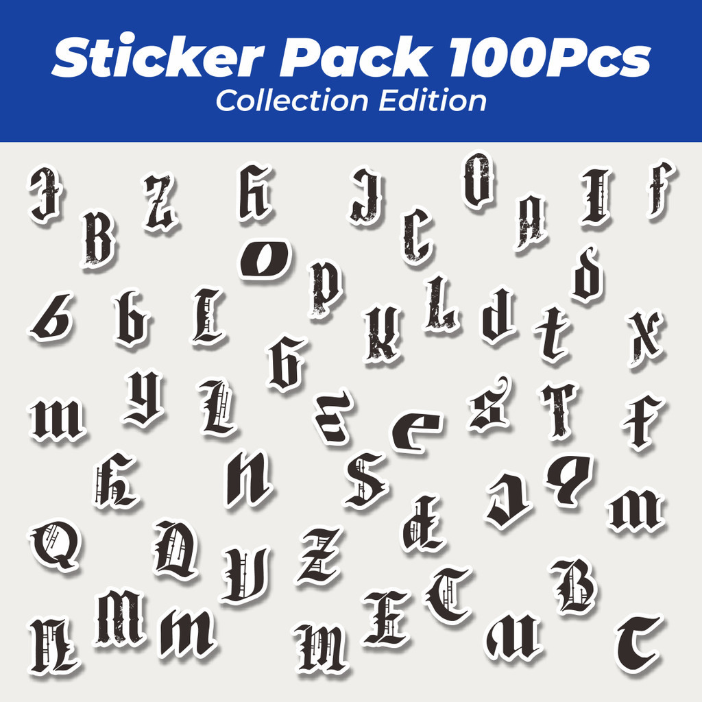 

Hot Stike Alphabet Gothic Stiker Lucu Anti Air Stikers Berperekat Waterproof Sticker Decal Buat Motor Helm Buku Journal Koper Casing HP Laptop Botol Minum