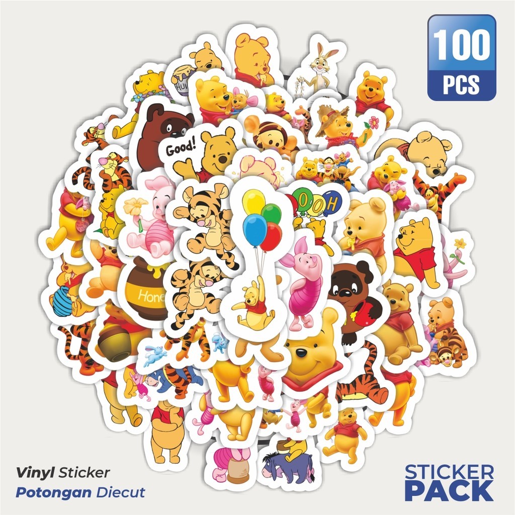 

100 PCS STIKER Kartun Lots-o Hugin's StellaLou Pooh Bear Sticker Waterproof Aesthetic- Untuk Laptop, Motor, dan Helm - Paper Stationery Pack