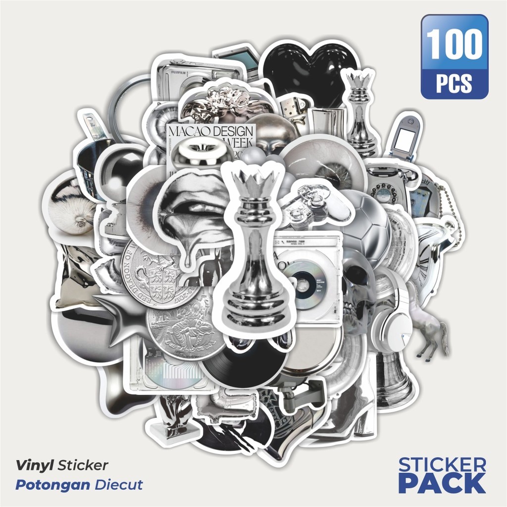 

MURAH 100 PCS Stiker INS Silver Waterproof Aesthetic- Untuk Laptop, Motor, dan Helm - Paper Stationery Pack