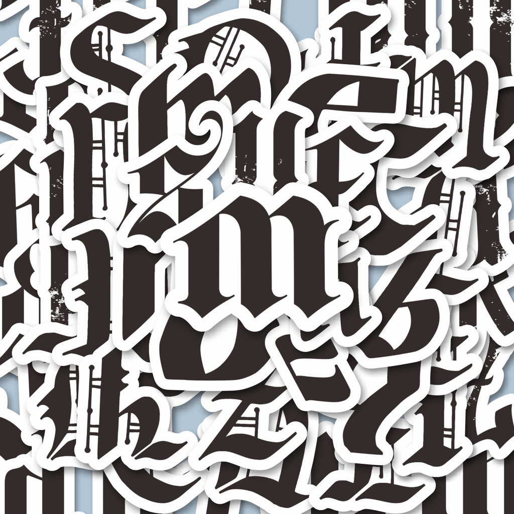 

100PCS Lucu Stike Alphabet Gothic Stiker Aesthetic Stiker Anti Air Stikers Berperekat Waterproof sticker decal buat Motor Helm Buku Journal Koper Casing HP Laptop Botol Minum Hadiah anak