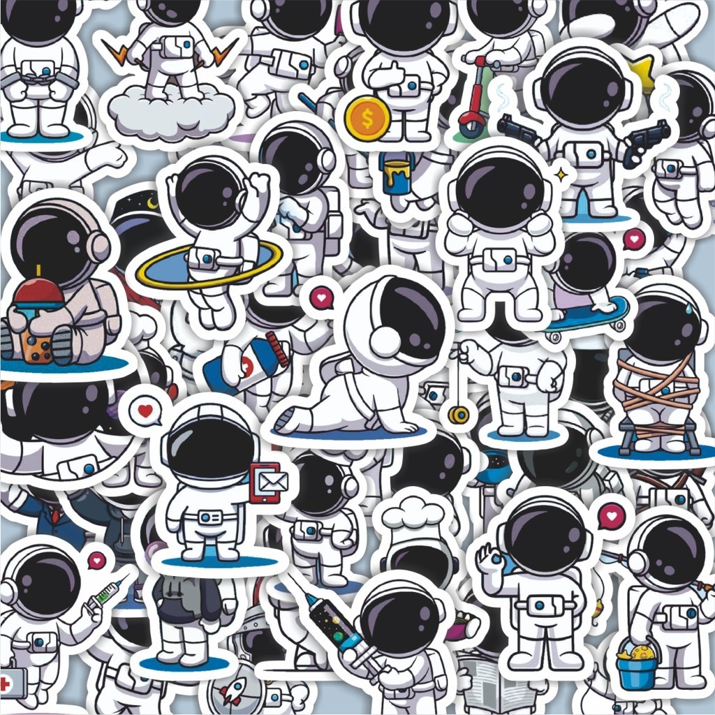 

100PCS Lucu Stiker Astronot V4 Stiker Aesthetic Stiker Anti Air Stikers Berperekat Waterproof sticker decal buat Motor Helm Buku Journal Koper Casing HP Laptop Botol Minum Hadiah anak