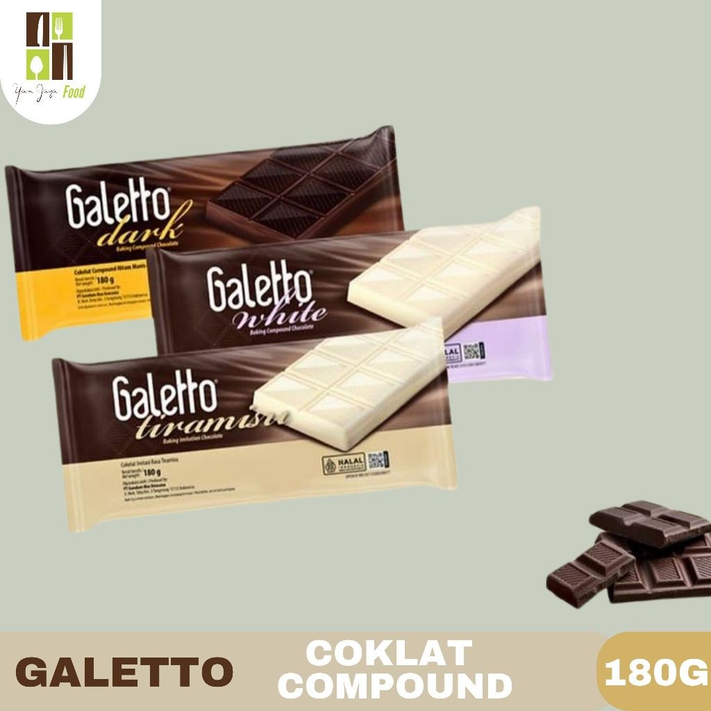 

Galetto Compound Chocolatte / Coklat Batang / Rasa Dark / White / Tiramisu 180g