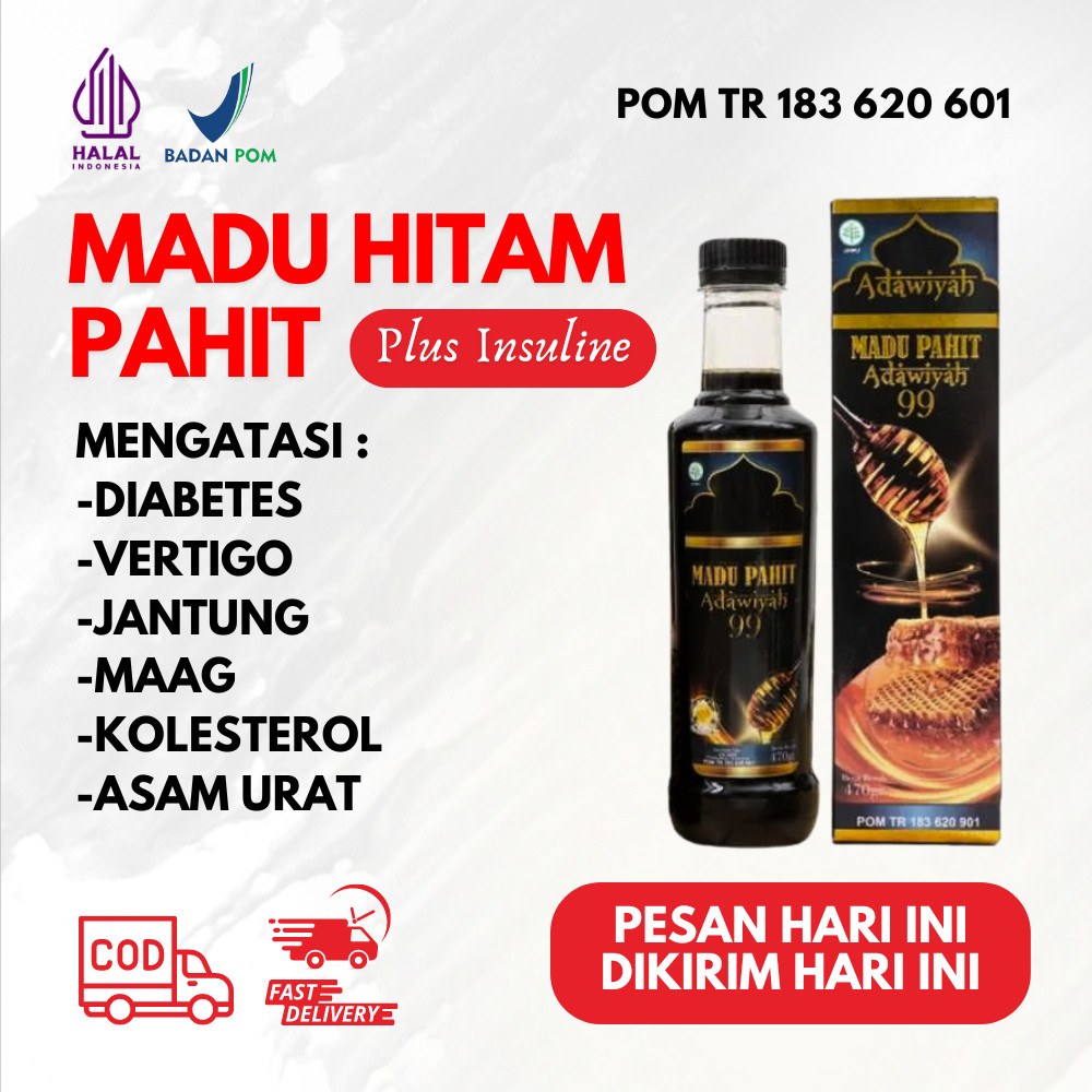 

Madu Hitam Pahit Propolis Sambiloto dan Insuline Adawiyah99 BPOM| Madu untuk Kencing Manis 470ml