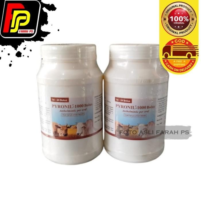 PYRONIL 1000 mg 1 POT (24BOLUS) - Obat Cacing Paru Hati Pencernaan Hewan Kambing Domba Babi Sapi Kud