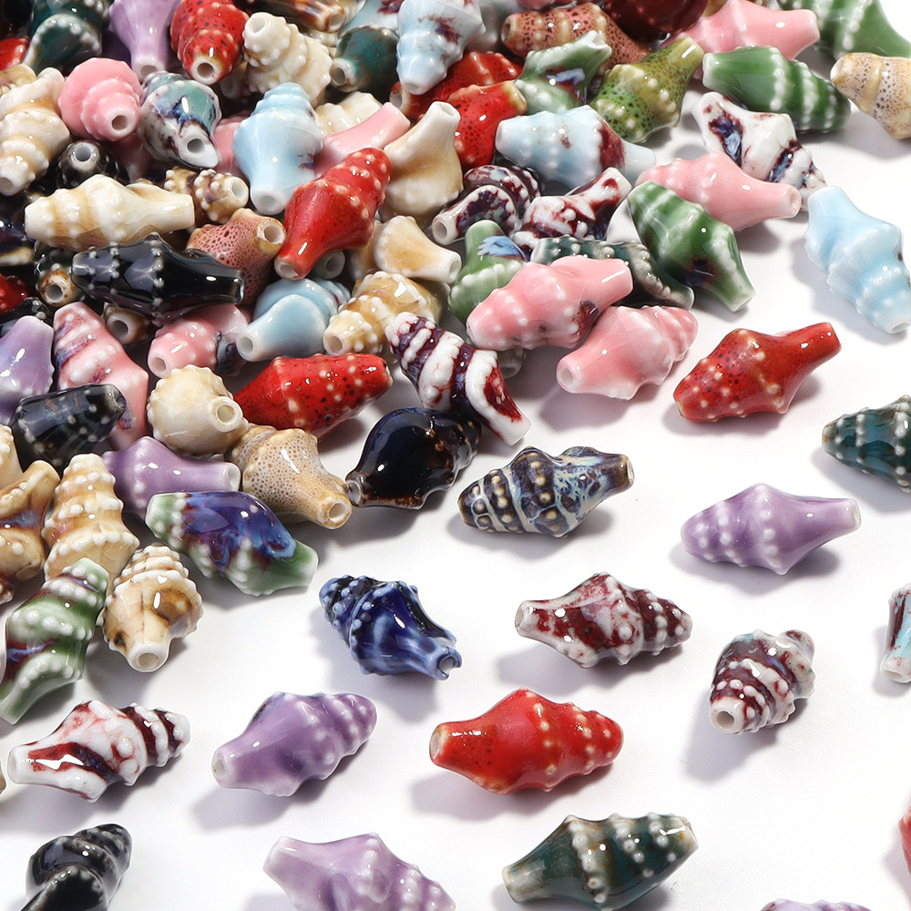 

6pcs 20x11mm Ocean Conch Shape Colorful Glazed Ceramic Porcelain Loose Beads For Jewelry Making DIY Crafts Findings