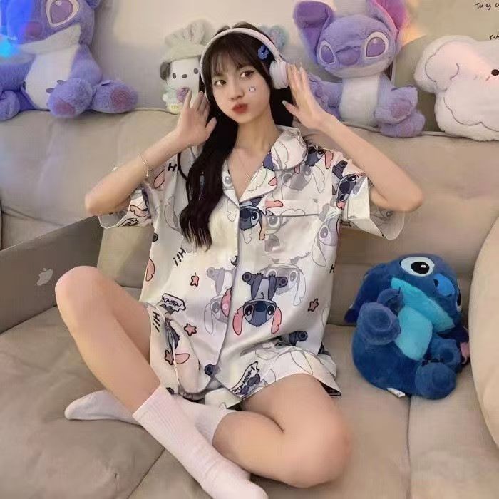 2025 Set Piyama Wanita Elegan Berseni Stitch, Bahan Lembut dan Nyaman，Piyama Stitch, Set Piyama Wani