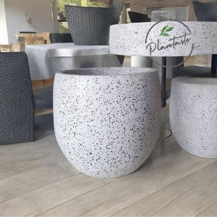 TERLARIS- Pot Premium Obby 30 Bercak Terrazo | D30 T30 | Pot Gerabah Tanah Liat | Plantaste - Putih 