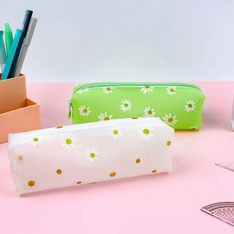 

Daisy Large Capacity Pen Bag Simple Transparent Girl Pencil Bags Organizer Storage Student School Supplies Korean Stationery