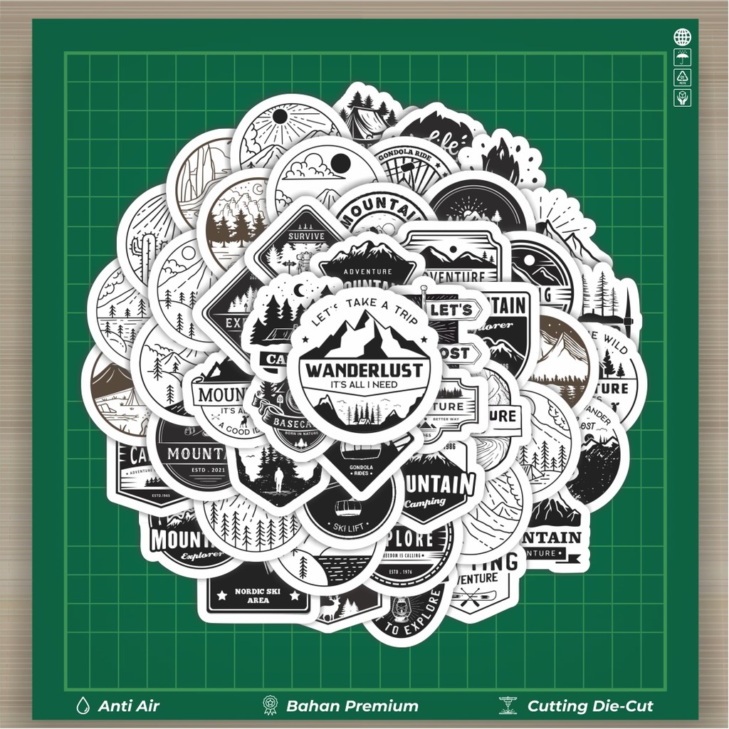

HOT 50 PCS STIKER Sticker Logo Outdoor Hitam Sticker Stiker Fashion Cars Decal Dingin Kartu Album Custom Vinyl Anti Air- Sticker Aesthetic Buku Journal Koper Casing HP Tablet Laptop Helm Motor Botol Minum