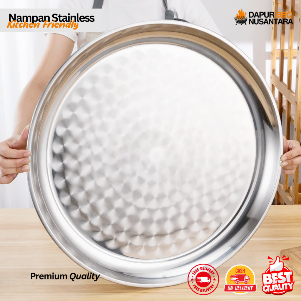 

Nampan Bulat Stainless Steel Tebal – Nampan Bundar Anti Karat Serbaguna Kue Buah Dapur Prasmanan