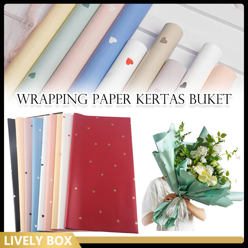 20 Lembar Wrapping Paper Kertas Buket LOVE Polkalove Cellophane / CELLOPHANE/FLORIST PAPER