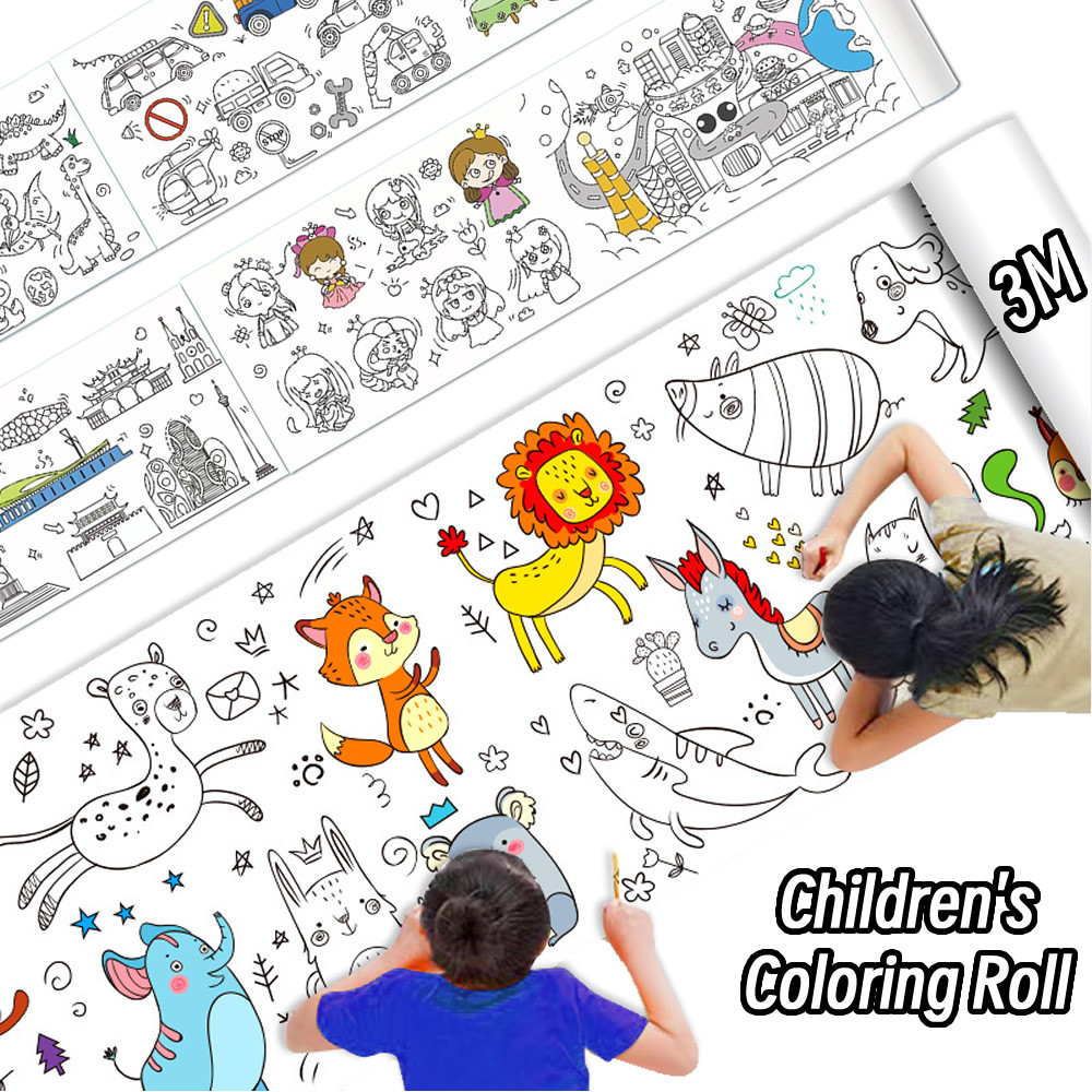 

0.9/3M Space Food Animal Canvas Children's Drawing Roll DIY Coloring Paper Roll Color Filling Graffiti Paper-cut Painting School