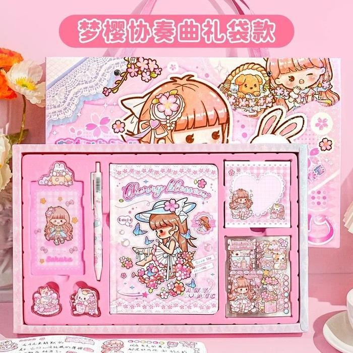 

READY Buku Journal Diary Set Kit Diary Book Notebook Buku Catatan Harian Lucu Korea Scrapbook Gift Set Hadiah Kado Anak Natal - Aki Big Pink