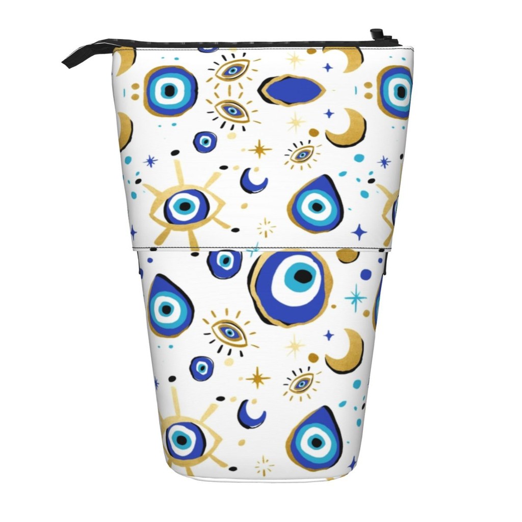 

Custom Blue And Gold Evil Eye Pencil Case for Boys Girls Large Capacity Hamsa Nazar Amulet Boho Pencil Pouch School Accessories