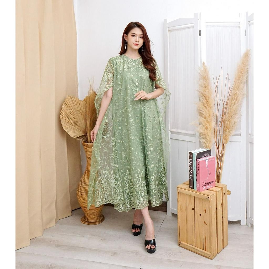 Long Dress Nagita Brukat Tile Bordir Mutiara Gliter LongDress Tille Tulle Brokat terlaris