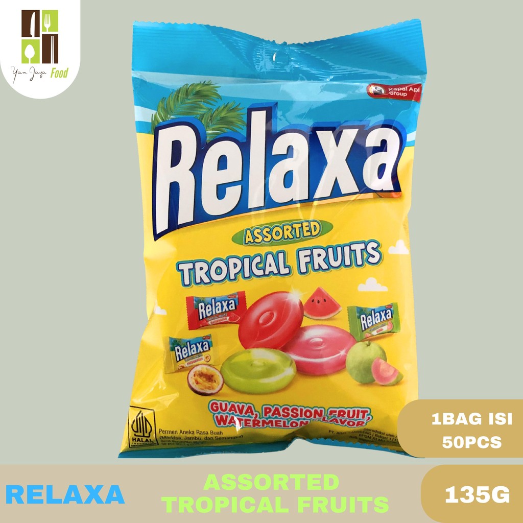 

Relaxa Tropical Fruit Kemasan 135g (isi 50pcs)/ Permen Rasa Buah / Guava / Passion Fruit /Watermelon