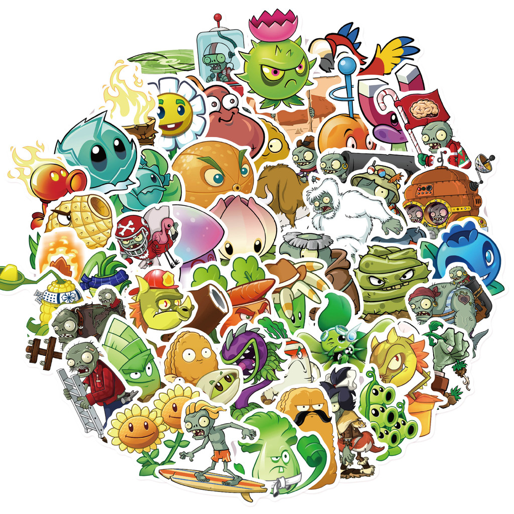 

50Pcs Cartoon Cute Classic Game Plants Vs Zombies (PVZ) Water Bottle Storage Box Sticker Mobile Phone Case DIY Stickers