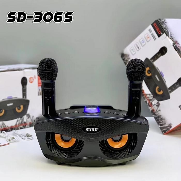 Mic Speaker Karaoke 2 Mic Portable Wireless Bluetooth  SDRD SD-306 - SD 306 HITAM