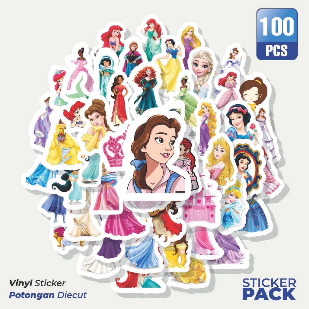 

Super Hemat! 100 PCS Stiker Princess Disney Waterproof Aesthetic- Untuk Laptop, Motor, dan Helm - Paper Stationery Pack