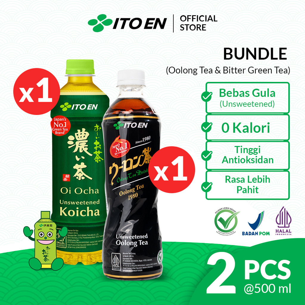 

ITO EN Paket Koicha 500ml 1 Pcs & Oolong 480ml 1 Pcs - Bundle Mix Teh Hijau Jepang Tanpa Gula