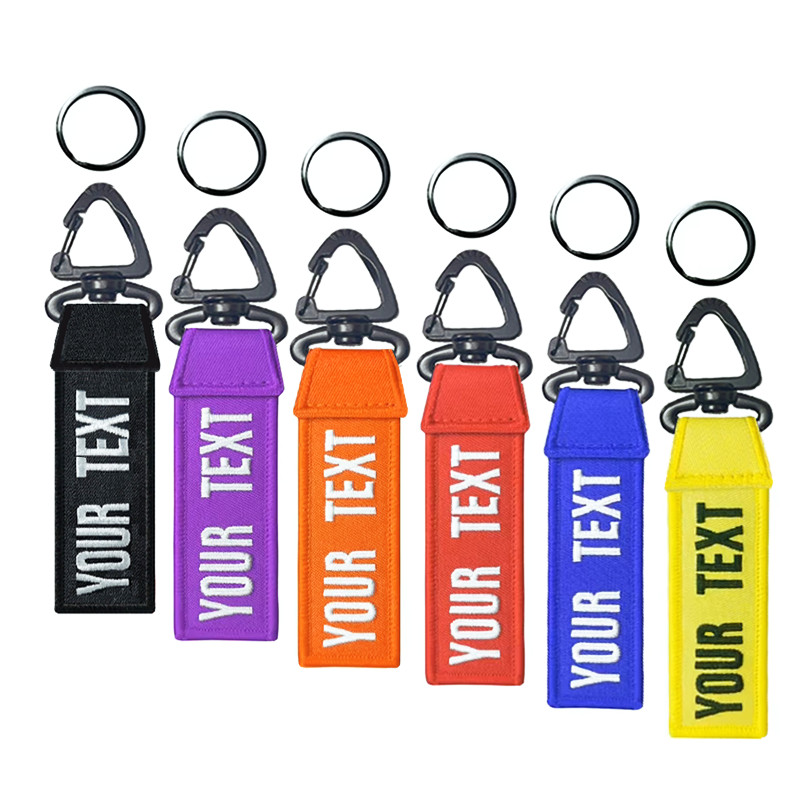 

Custom Name Personalized Keyrings Rotary triangle buckle Embroidered Keychain Room Key Tag