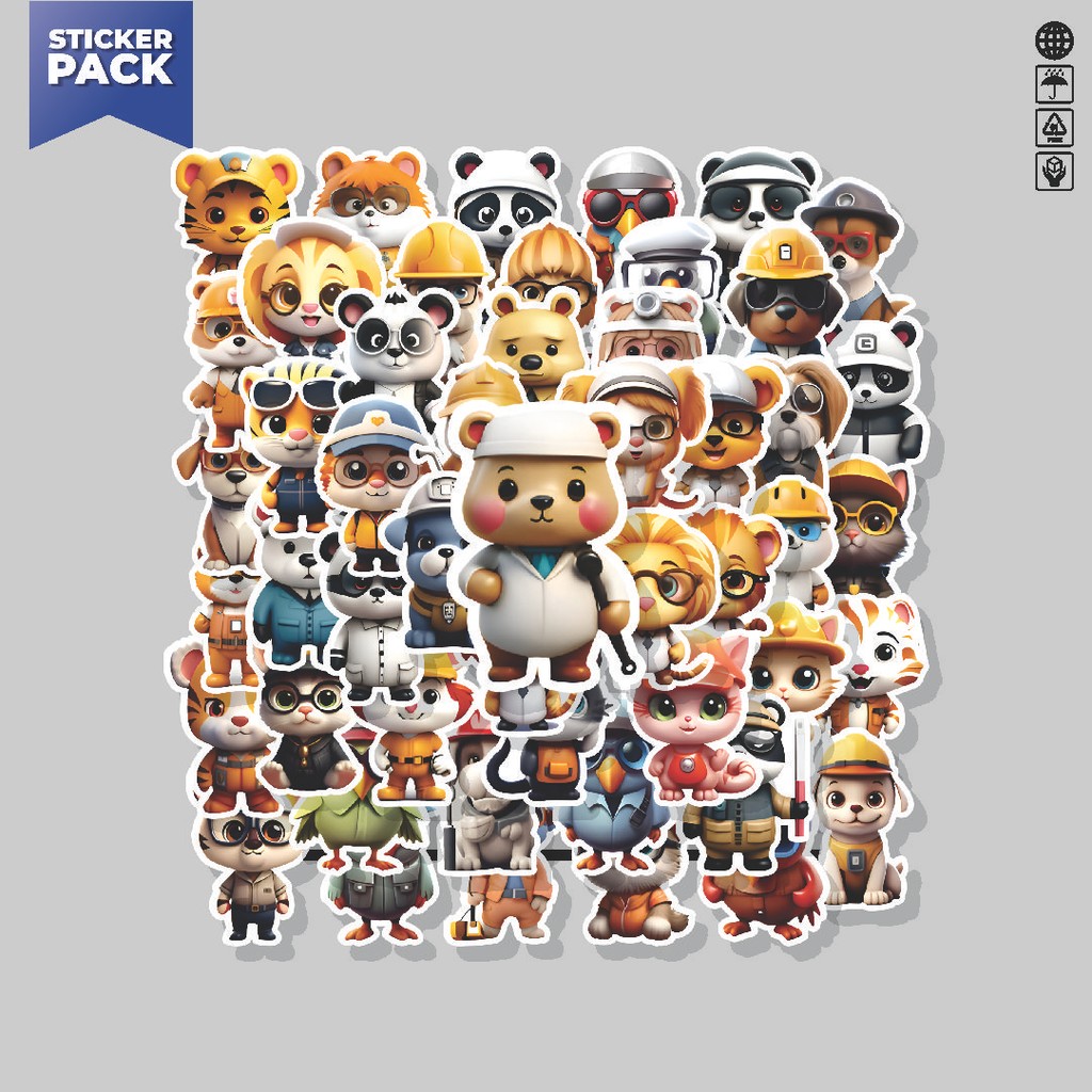 

[100PCS]Stiker Pack Stiker Animal Cartoon Profesion Series [Serial Profesi Kartun Hewan] Aesthetic Vinyl Anti Air Dekorasi Sticker Laptop Buku Journal Koper Helm Casing HP Gitar Helm Skateboard