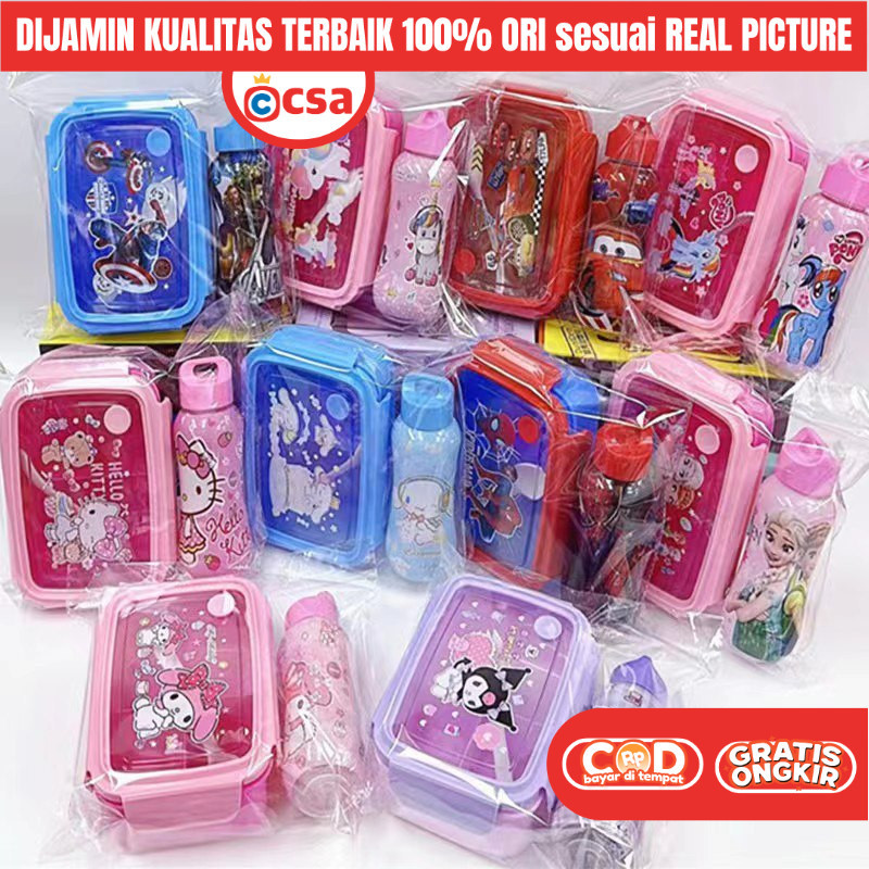 PROMO Set Kotak Tempat Bekal Makan Botol Minum Anak Perempuan Laki Laki Kuromi Melody Spiderman Box